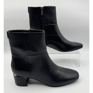 Calvin Klein Parry 2 Black Leather Ankle Boots Heel Block, Size 6M NIB